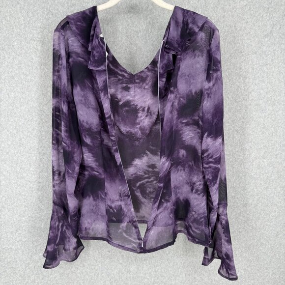 Newport News VTG Sheer Flutter Sleeve Blouse Size 8 Purple Fairy Grunge Whimsy - Picture 7 of 13